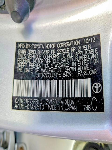 Aukcja sprzedaży 2013 Toyota Prius, vin: JTDKN3DU7D1618439, numer aukcji: 70837676