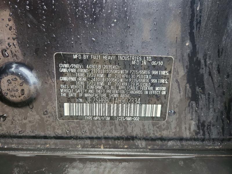 Продаж на аукціоні авто 2010 Subaru Forester, vin: JF2SH6BC1AH902334, номер лоту: 67924096