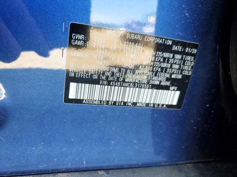 68149316 :رقم المزاد ، 4S4BTANC8L3170551 vin ، 2020 Subaru Outback مزاد بيع