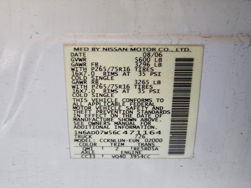 2006 Nissan Frontier მანქანა იყიდება აუქციონზე, vin: 1N6AD07W56C471164, აუქციონის ნომერი: 68692886