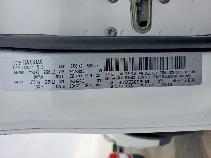 67604606 :رقم المزاد ، 1C4PJMDX3KD462199 vin ، 2019 Jeep Cherokee مزاد بيع