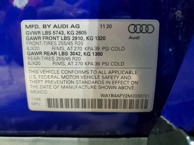 68403916 :رقم المزاد ، WA1B4AFY2M2030721 vin ، 2021 Audi Sq5 مزاد بيع