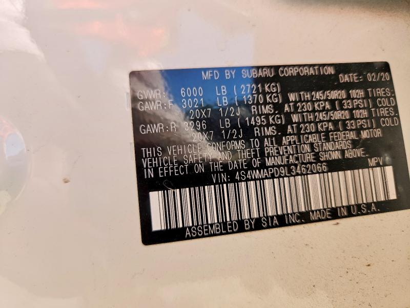 69121686 :رقم المزاد ، 4S4WMAPD9L3462066 vin ، 2020 Subaru Ascent مزاد بيع