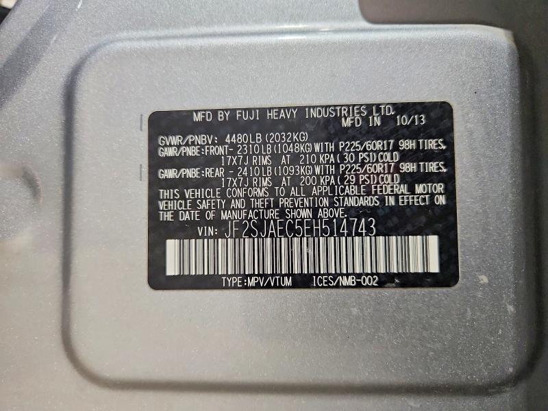 Aukcja sprzedaży 2014 Subaru Forester, vin: JF2SJAEC5EH514743, numer aukcji: 69593176
