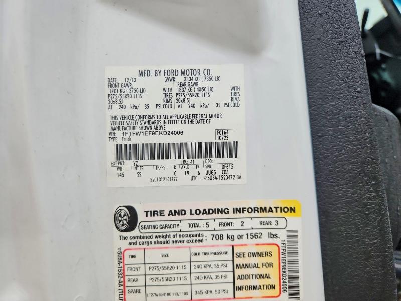 2014 Ford F150 მანქანა იყიდება აუქციონზე, vin: 1FTFW1EF9EKD24006, აუქციონის ნომერი: 71105926