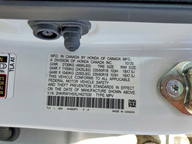 Aukcja sprzedaży 2020 Honda Cr-v, vin: 2HKRW1H5XLH427530, numer aukcji: 70832266