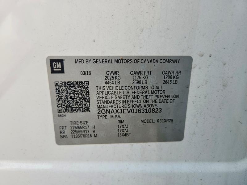 Aukcja sprzedaży 2018 Chevrolet Equinox, vin: 2GNAXJEV0J6310823, numer aukcji: 67347016
