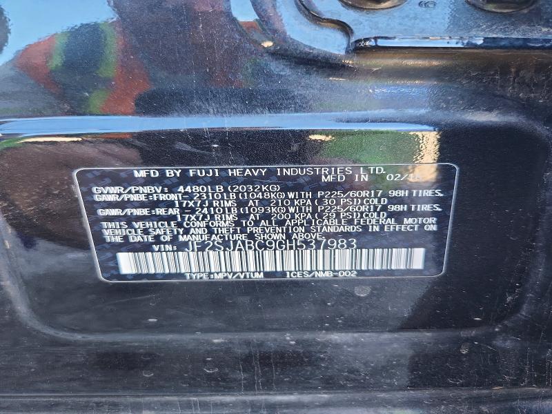 2016 Subaru Forester მანქანა იყიდება აუქციონზე, vin: JF2SJABC9GH537983, აუქციონის ნომერი: 67915586