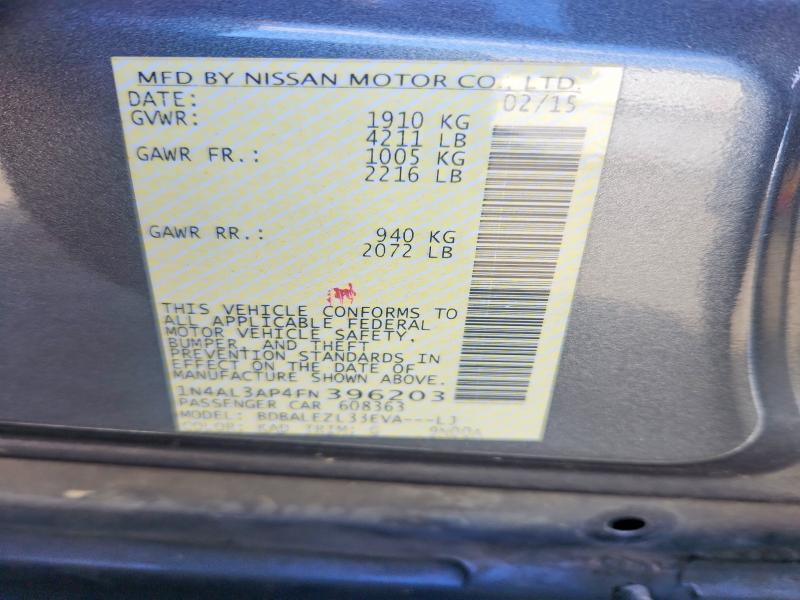 2015 Nissan Altima მანქანა იყიდება აუქციონზე, vin: 1N4AL3AP4FN396203, აუქციონის ნომერი: 69486886