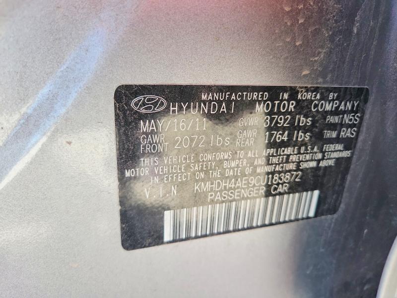 2012 Hyundai Elantra მანქანა იყიდება აუქციონზე, vin: KMHDH4AE9CU183872, აუქციონის ნომერი: 67872606