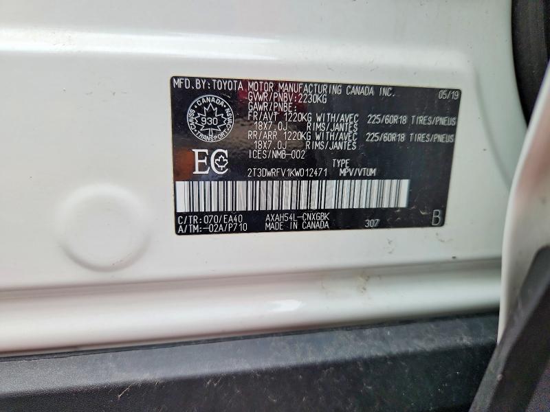Продаж на аукціоні авто 2019 Toyota Rav4, vin: 2T3DWRFV1KW012471, номер лоту: 67657206