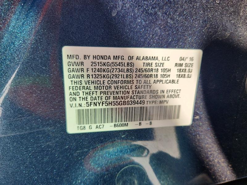 Aukcja sprzedaży 2016 Honda Pilot, vin: 5FNYF5H55GB039449, numer aukcji: 68774676