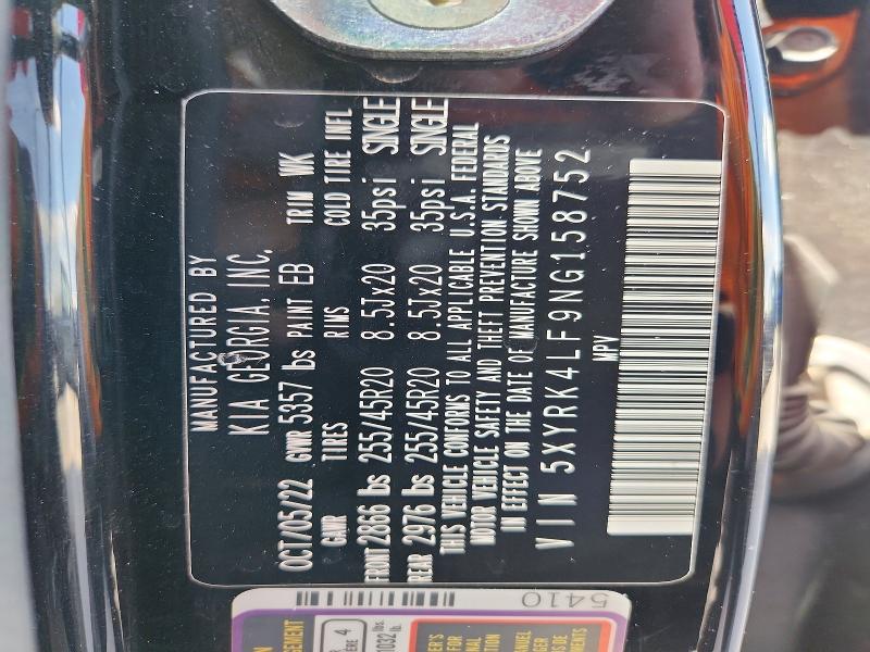 68401776 :رقم المزاد ، 5XYRK4LF9NG158752 vin ، 2022 Kia Sorento مزاد بيع
