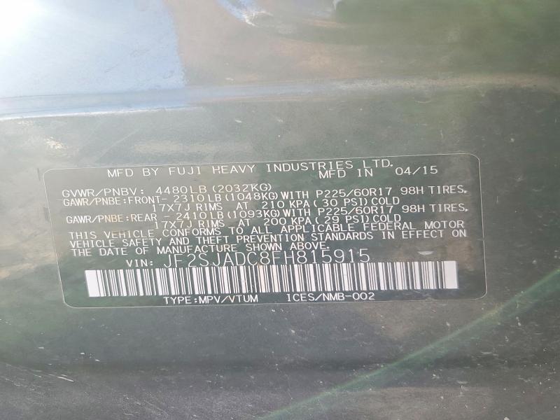 2015 Subaru Forester მანქანა იყიდება აუქციონზე, vin: JF2SJADC8FH815915, აუქციონის ნომერი: 68601006