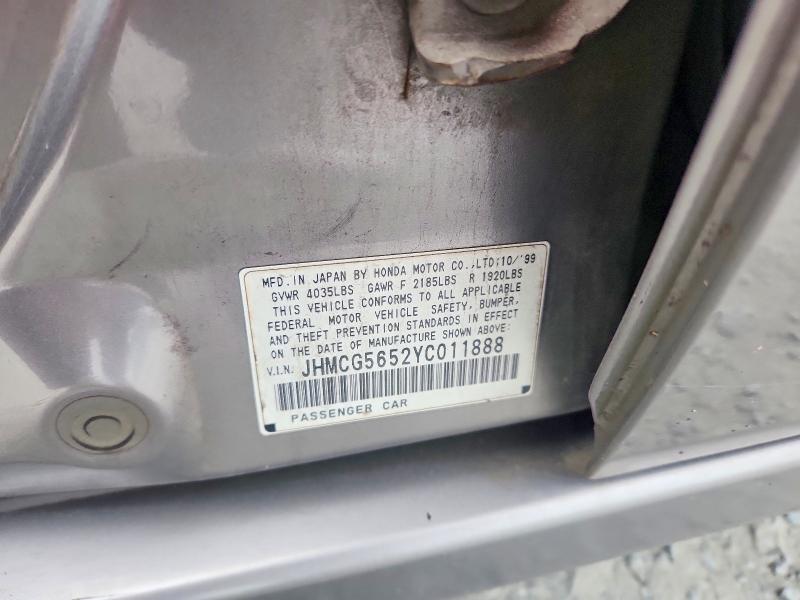 2000 Honda Accord მანქანა იყიდება აუქციონზე, vin: JHMCG5652YC011888, აუქციონის ნომერი: 68633166