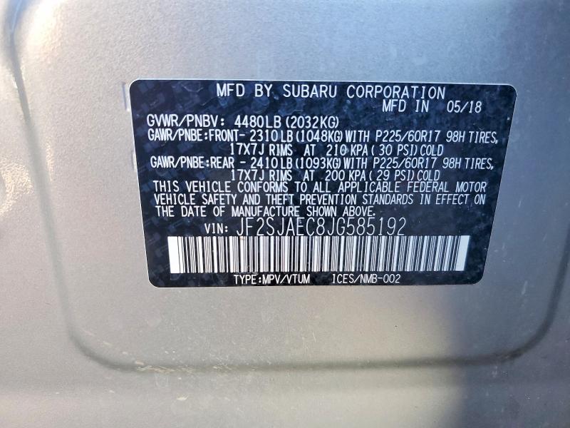 Продажа на аукционе авто 2018 Subaru Forester, vin: JF2SJAEC8JG585192, номер лота: 68450356