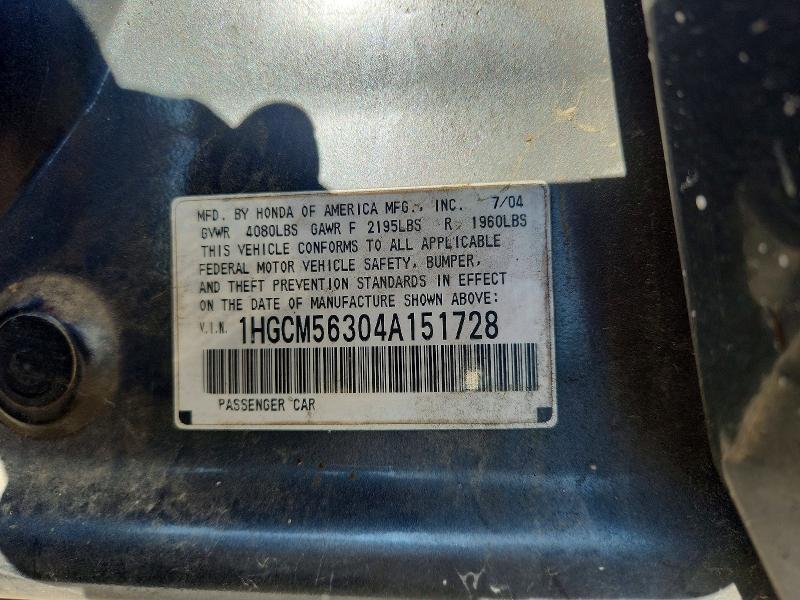 Продажа на аукционе авто 2004 Honda Accord, vin: 1HGCM56304A151728, номер лота: 68735186