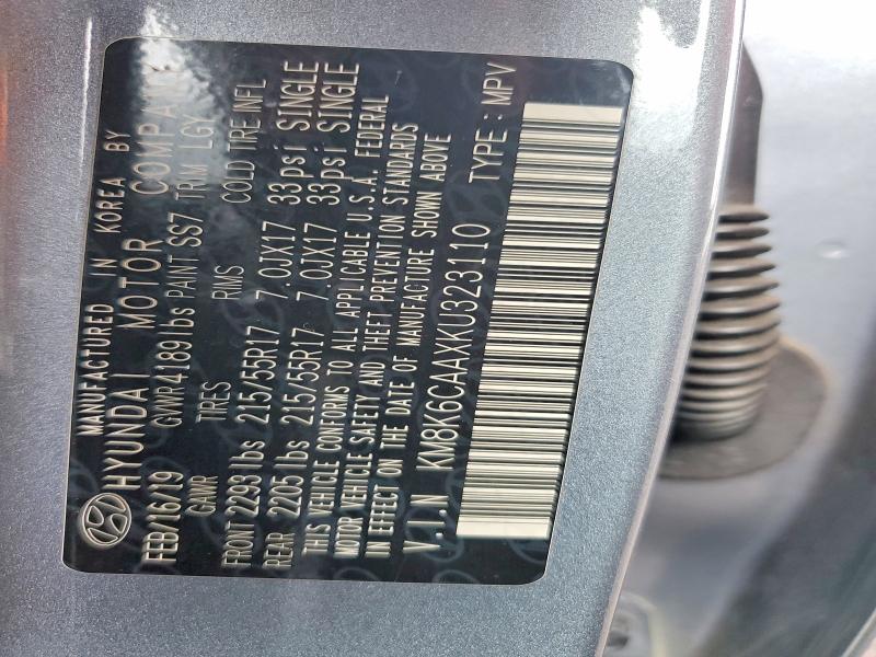 67713026 :رقم المزاد ، KM8K6CAAXKU323110 vin ، 2019 Hyundai Kona مزاد بيع
