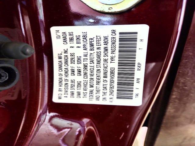 Продаж на аукціоні авто 2015 Honda Civic, vin: 2HGFB2F90FH508903, номер лоту: 68912036