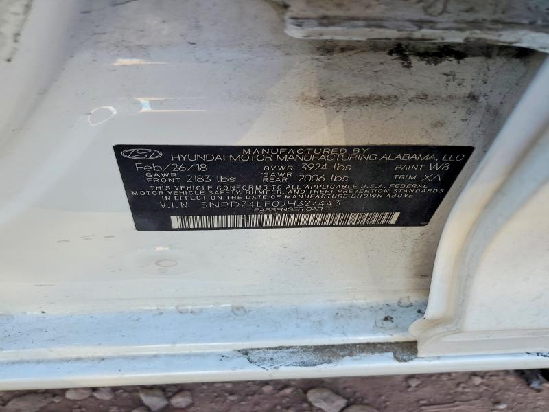 Продаж на аукціоні авто 2018 Hyundai Elantra, vin: 5NPD74LF0JH327443, номер лоту: 67516266