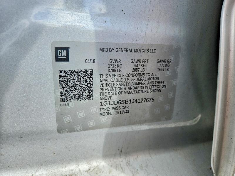 Aukcja sprzedaży 2018 Chevrolet Sonic, vin: 1G1JD6SB1J4127675, numer aukcji: 70661296