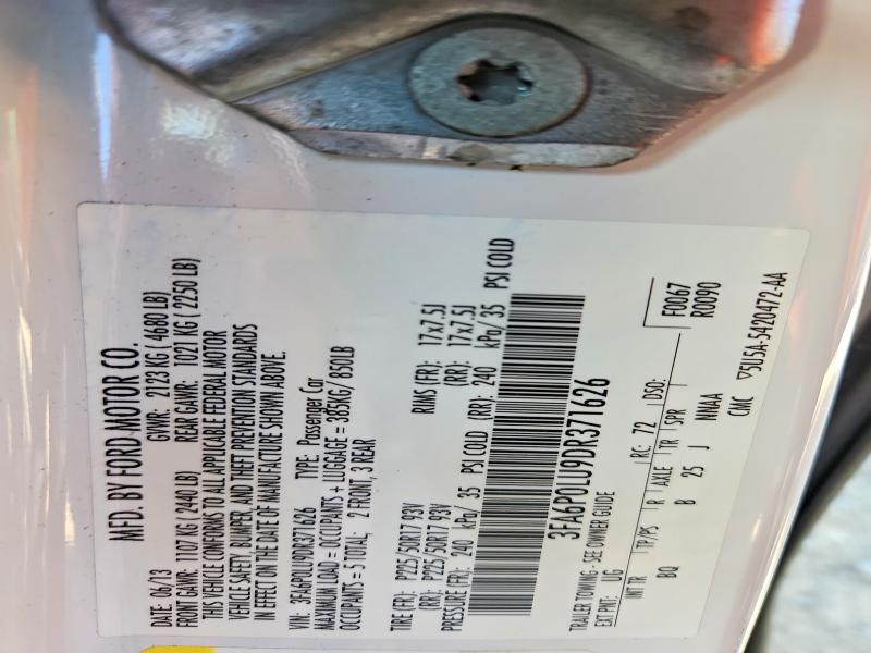 70881596 :رقم المزاد ، 3FA6P0LU9DR371626 vin ، 2013 Ford Fusion مزاد بيع