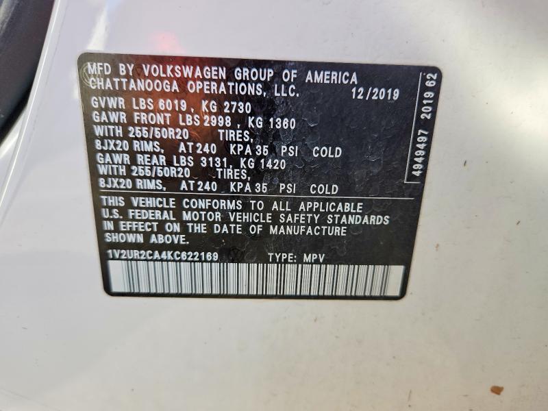 Продаж на аукціоні авто 2019 Volkswagen Atlas, vin: 1V2UR2CA4KC622169, номер лоту: 70680036