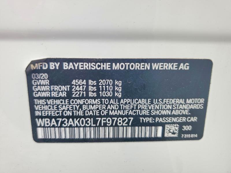 68948196 :رقم المزاد ، WBA73AK03L7F97827 vin ، 2020 Bmw 228xi مزاد بيع