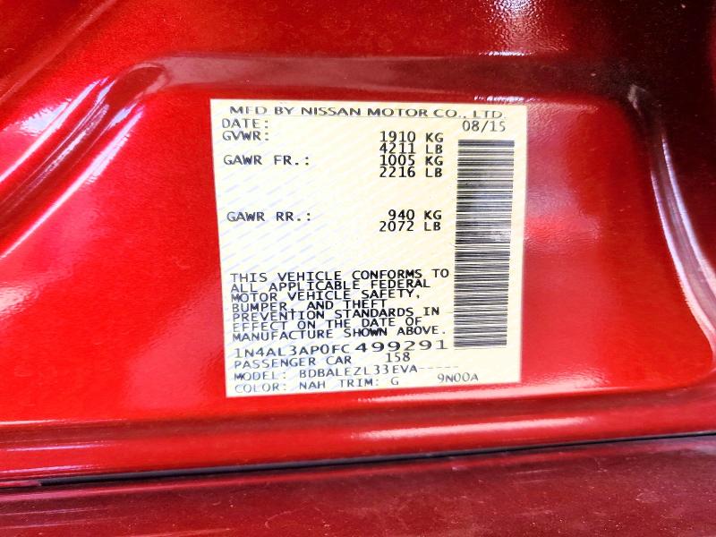 2015 Nissan Altima მანქანა იყიდება აუქციონზე, vin: 1N4AL3AP0FC499291, აუქციონის ნომერი: 67508496
