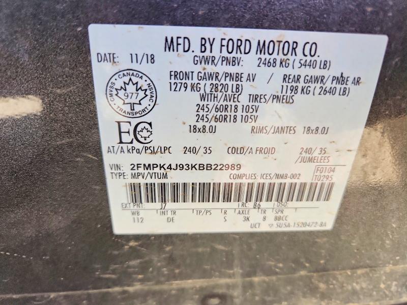 Продаж на аукціоні авто 2019 Ford Edge, vin: 2FMPK4J93KBB22989, номер лоту: 66776816
