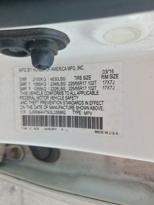Продажа на аукционе авто 2016 Honda Cr-v, vin: 5J6RM4H79GL056882, номер лота: 69610476