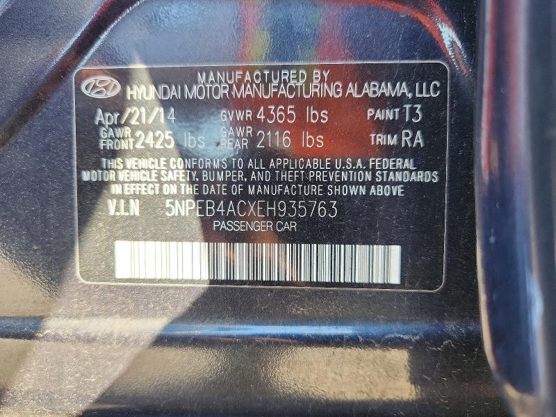 2014 Hyundai Sonata მანქანა იყიდება აუქციონზე, vin: 5NPEB4ACXEH935763, აუქციონის ნომერი: 68931236