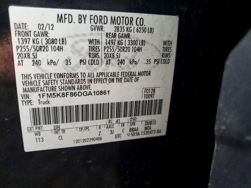67220886 :رقم المزاد ، 1FM5K8F86DGA10861 vin ، 2013 Ford Explorer مزاد بيع