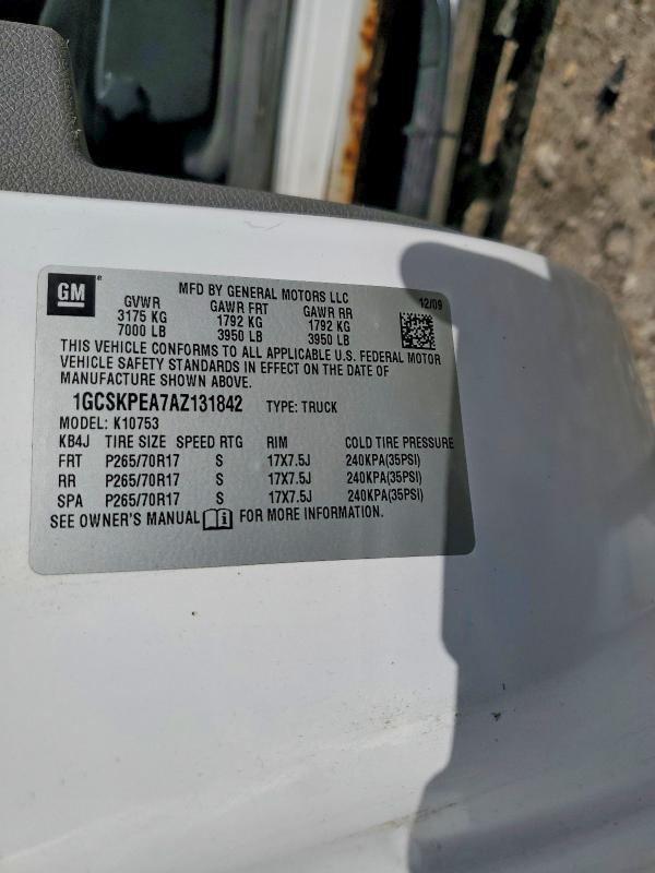 2010 Chevrolet Silverado მანქანა იყიდება აუქციონზე, vin: 1GCSKPEA7AZ131842, აუქციონის ნომერი: 69150306