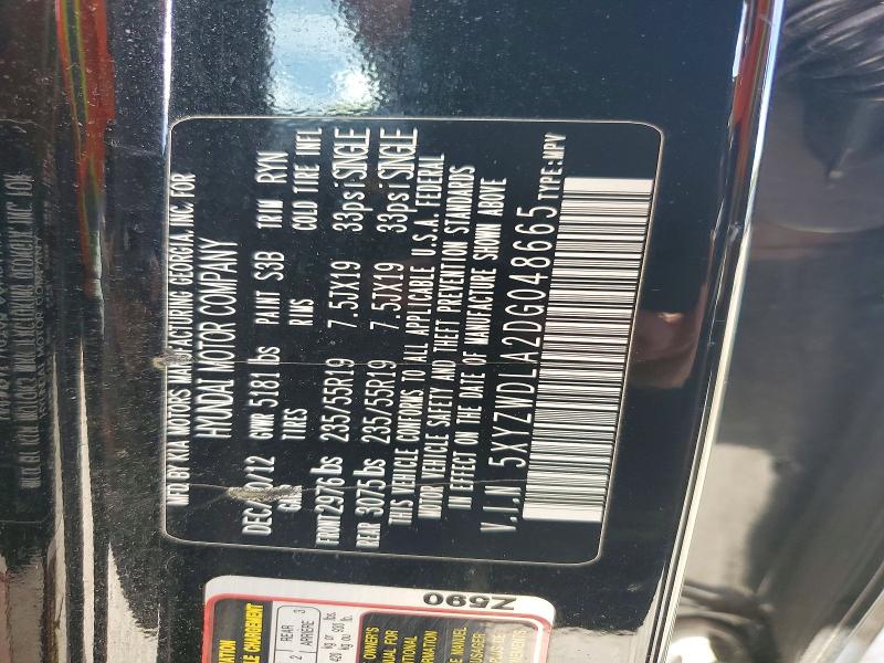 69609246 :رقم المزاد ، 5XYZWDLA2DG048665 vin ، 2013 Hyundai Santa Fe Sport مزاد بيع