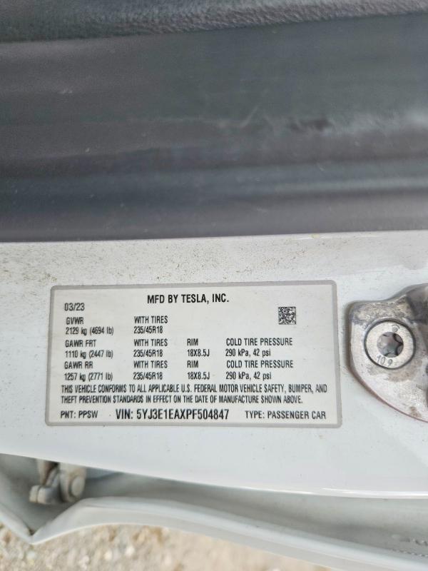 Aukcja sprzedaży 2023 Tesla Model 3, vin: 5YJ3E1EAXPF504847, numer aukcji: 70485356
