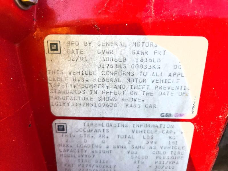 68165786 :رقم المزاد ، 1G1YY3382M5109608 vin ، 1991 Chevrolet Corvette مزاد بيع