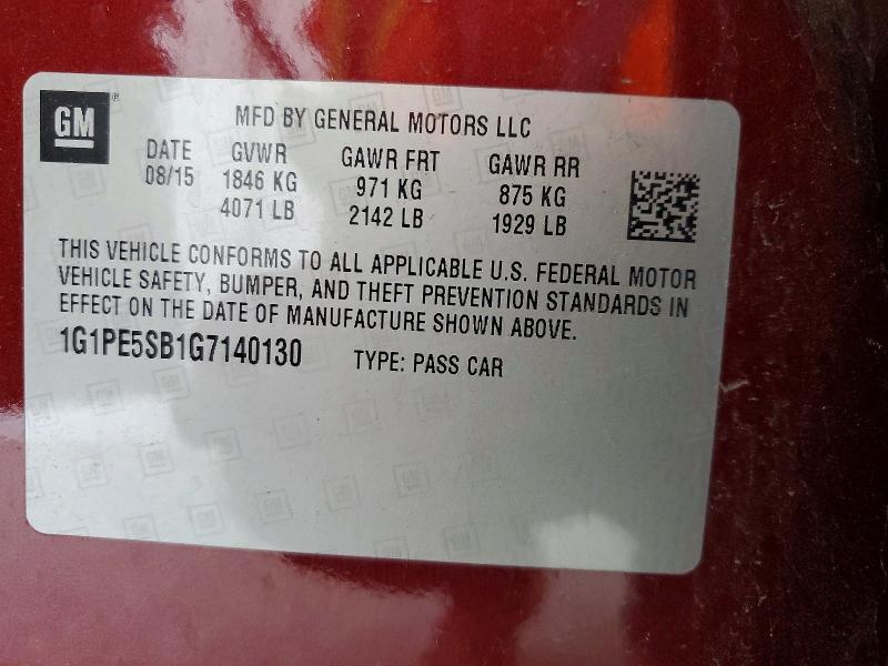 2016 Chevrolet Cruze Limited მანქანა იყიდება აუქციონზე, vin: 1G1PE5SB1G7140130, აუქციონის ნომერი: 67353976