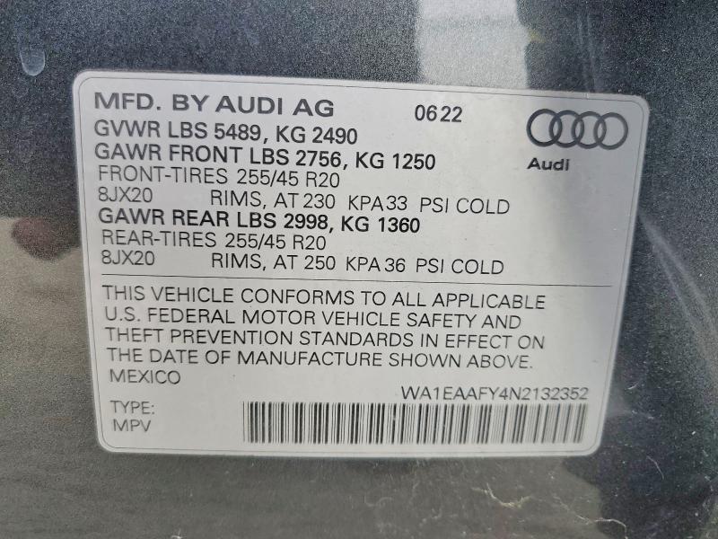 66966296 :رقم المزاد ، WA1EAAFY4N2132352 vin ، 2022 Audi Q5 مزاد بيع