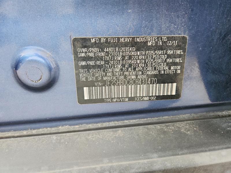 Продаж на аукціоні авто 2012 Subaru Forester, vin: JF2SHBDC8CH431470, номер лоту: 70321496