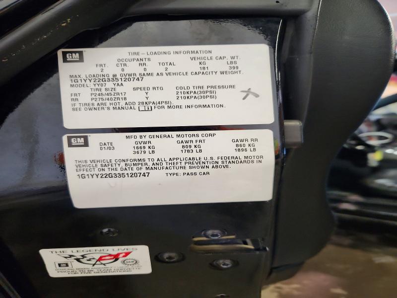 68826896 :رقم المزاد ، 1G1YY22G335120747 vin ، 2003 Chevrolet Corvette مزاد بيع
