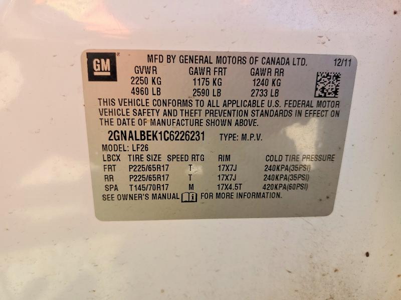 Aukcja sprzedaży 2012 Chevrolet Equinox, vin: 2GNALBEK1C6226231, numer aukcji: 68623296