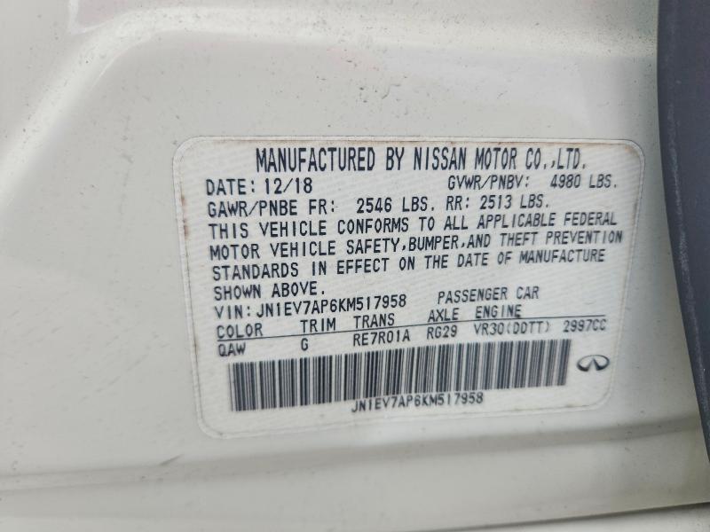 Aukcja sprzedaży 2019 Infiniti Q50, vin: JN1EV7AP6KM517958, numer aukcji: 68623656