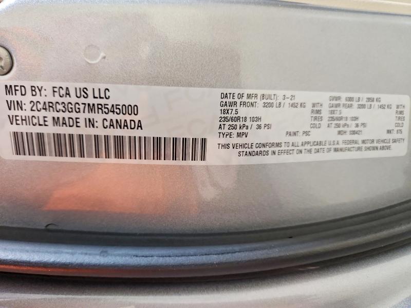 68999736 :رقم المزاد ، 2C4RC3GG7MR545000 vin ، 2021 Chrysler Pacifica مزاد بيع