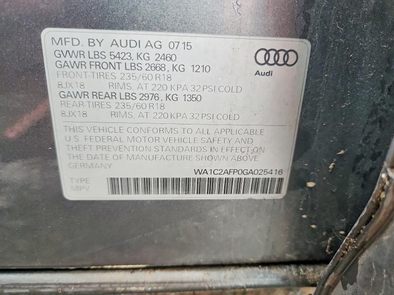 2016 Audi Q5 მანქანა იყიდება აუქციონზე, vin: WA1C2AFP0GA025416, აუქციონის ნომერი: 69081226