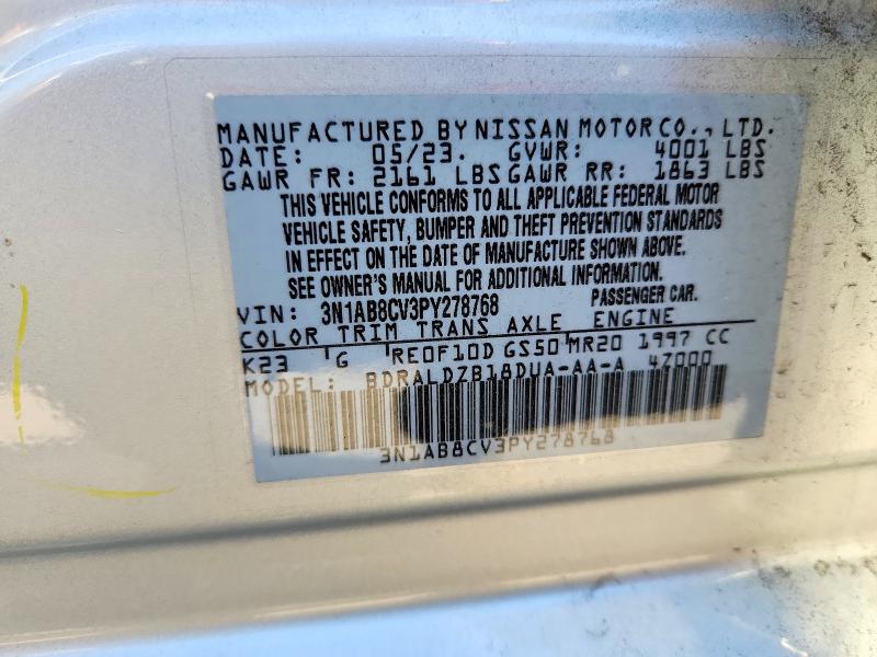 2023 Nissan Sentra მანქანა იყიდება აუქციონზე, vin: 3N1AB8CV3PY278768, აუქციონის ნომერი: 68618396