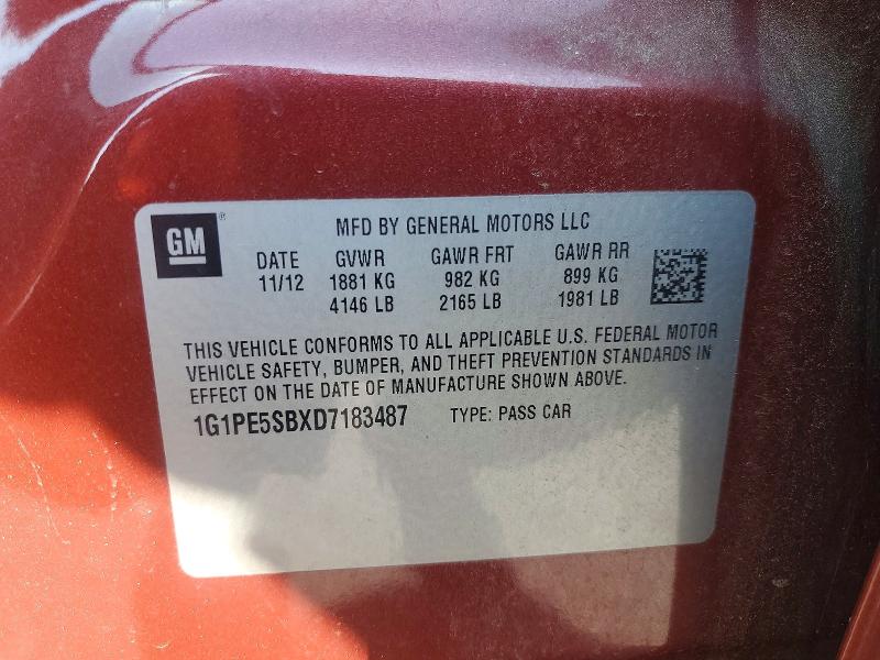 Продажа на аукционе авто 2013 Chevrolet Cruze, vin: 1G1PE5SBXD7183487, номер лота: 69639386
