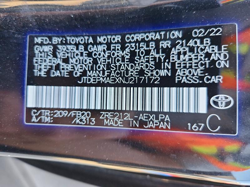 Auction sale of the 2022 Toyota Corolla, vin: JTDEPMAEXNJ217172, lot number: 68322006