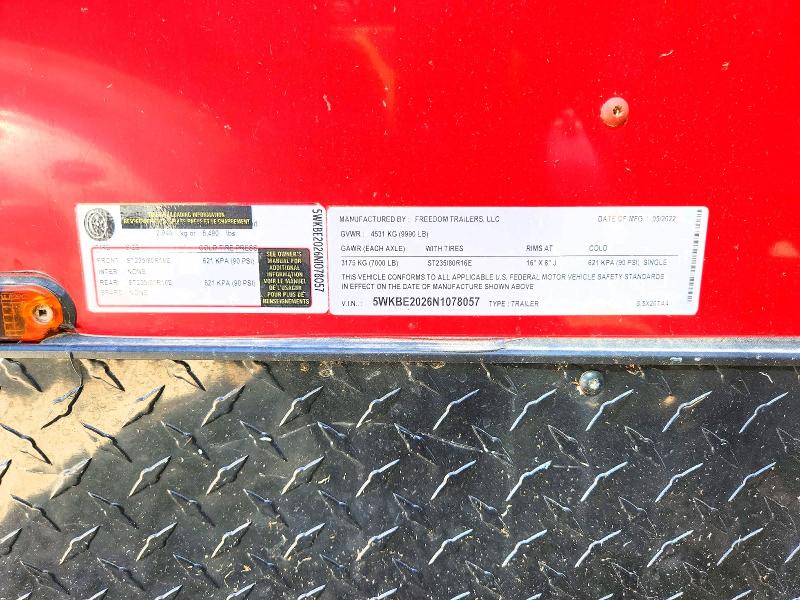 Продажа на аукционе авто 2022 Freedom Trailers Cargo Trai, vin: 5WKBE2026N1078057, номер лота: 67620706