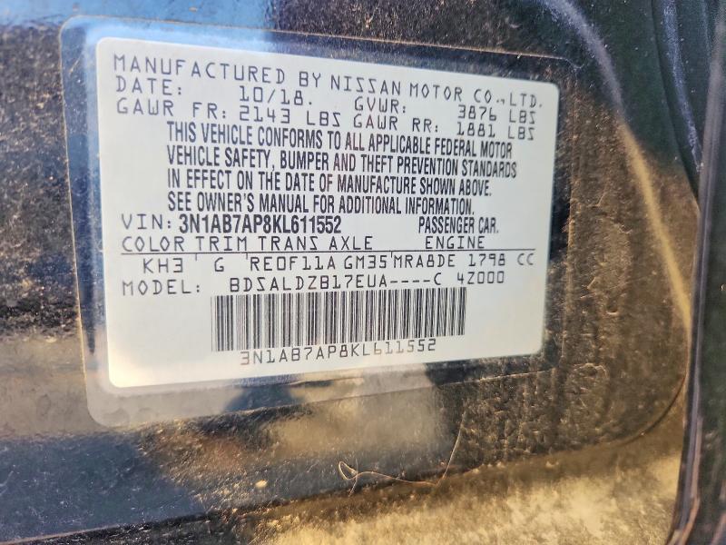 Aukcja sprzedaży 2019 Nissan Sentra, vin: 3N1AB7AP8KL611552, numer aukcji: 67486116